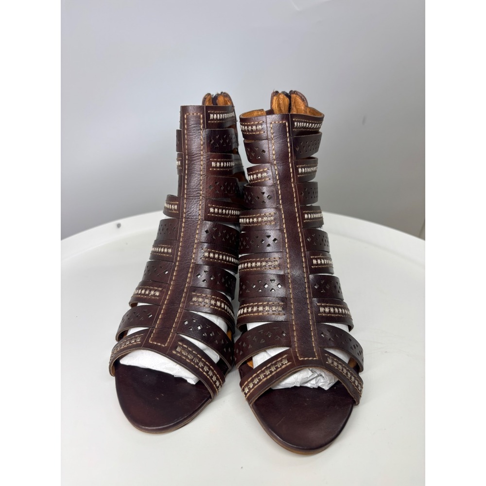 Pikolinos Brown Leather Cage Sandals Laser Cut Gladiator Heels Size 37